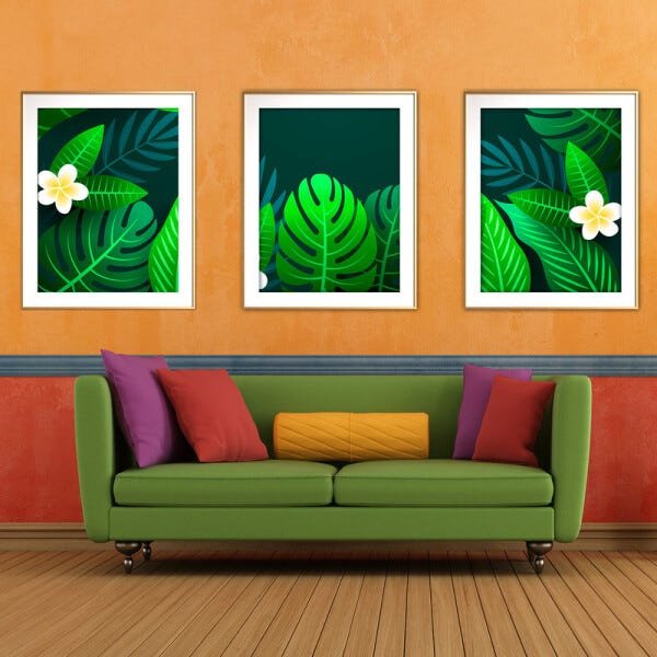 Quadro mdf délicat dourado 45x96 folhas tropicais mod 118 - 2