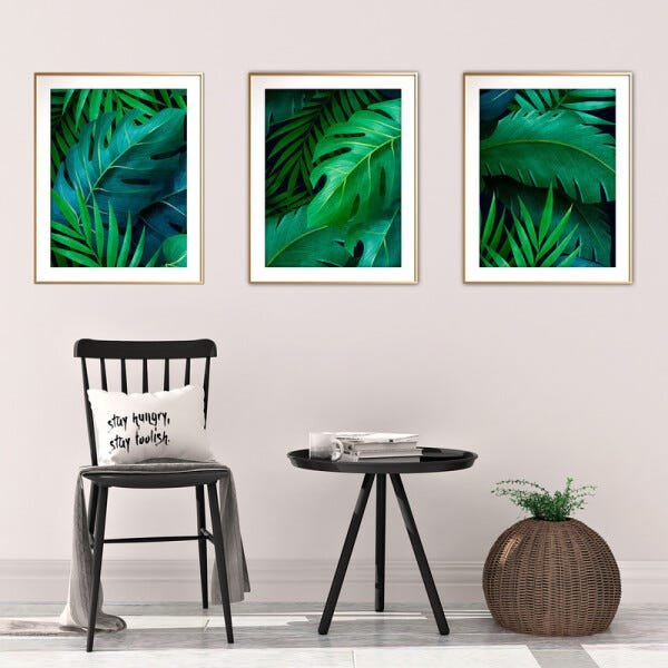 Quadro mdf délicat dourado 45x96 folhas tropicais mod 114 - 2