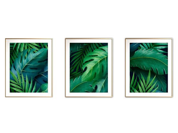 Quadro mdf délicat dourado 45x96 folhas tropicais mod 114 - 1