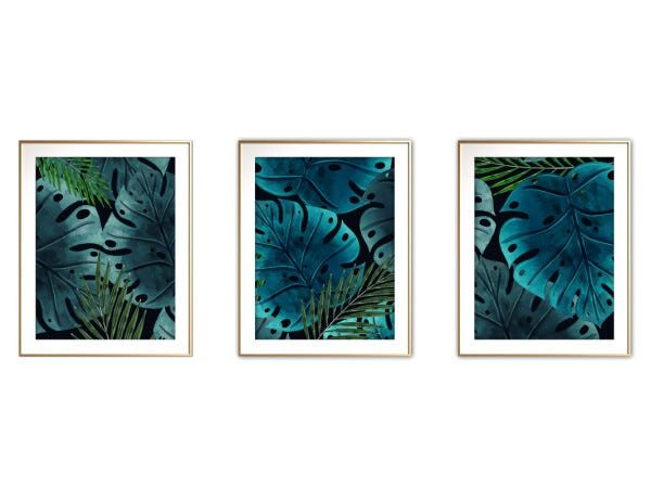 Quadro mdf délicat dourado 45x96 folhas tropicais mod 112 - 1