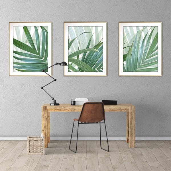 Quadro mdf délicat dourado 45x96 folhas tropicais mod 88 - 2
