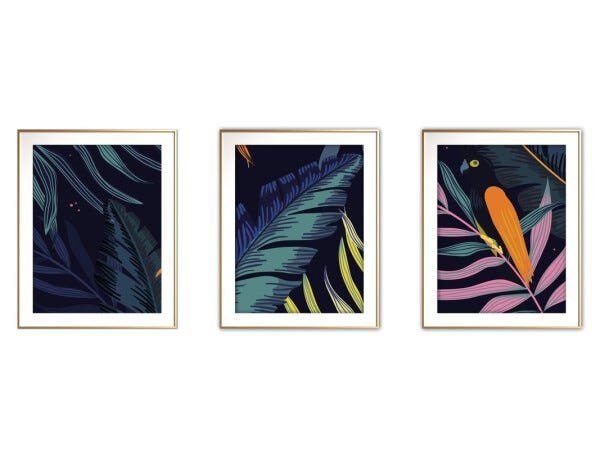 Quadro mdf délicat dourado 45x96 folhas tropicais mod 64 - 1