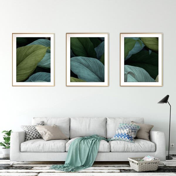 Quadro mdf délicat dourado 45x96 folhas tropicais mod 63 - 2