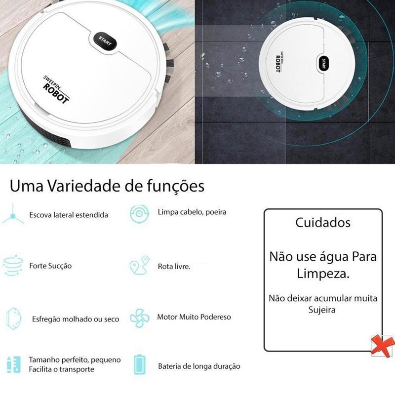 ROBÔ ASPIRADOR INTELIGENTE AUTOMÁTICO COM VASSOURA E PANO - 3