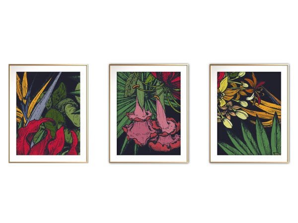 Quadro mdf délicat dourado 45x96 folhas tropicais mod 55 - 1