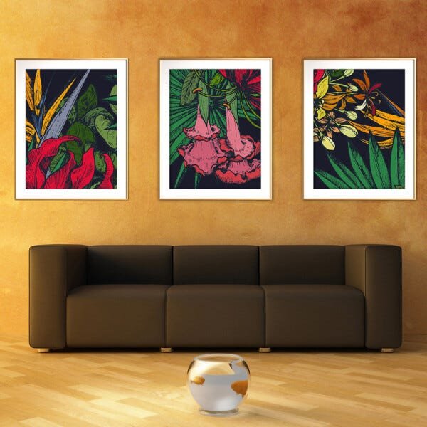 Quadro mdf délicat dourado 45x96 folhas tropicais mod 55 - 2
