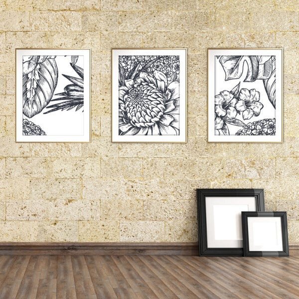 Quadro mdf délicat dourado 45x96 folhas tropicais mod 52 - 2