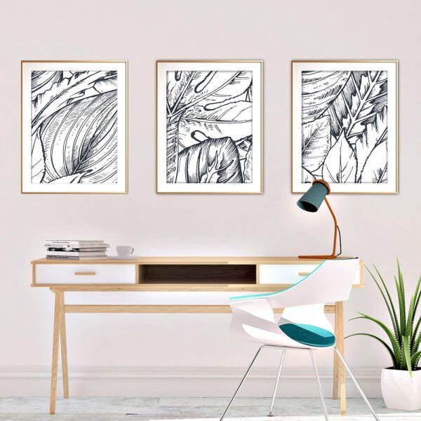 Quadro mdf délicat dourado 45x96 folhas tropicais mod 49 - 2