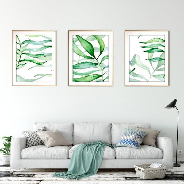 Quadro mdf délicat dourado 45x96 folhas tropicais mod 41 - 2