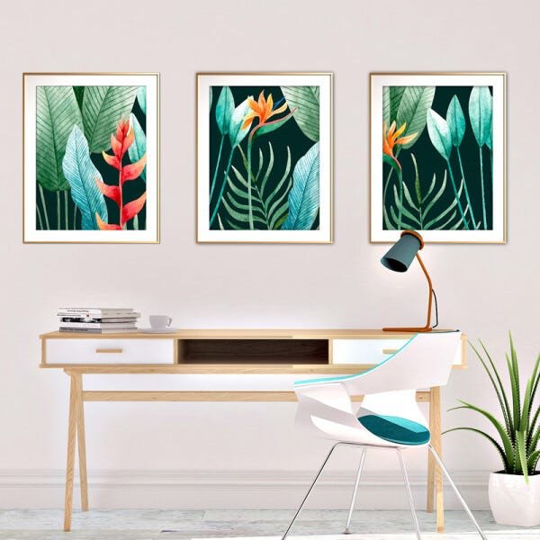 Quadro mdf délicat dourado 80x140 folhas tropicais mod 116 - 2