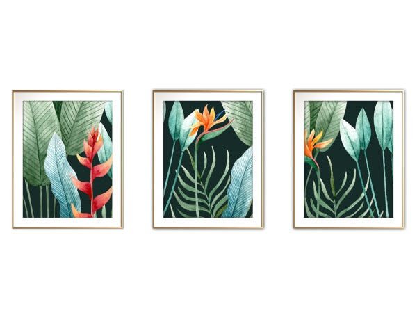 Quadro mdf délicat dourado 80x140 folhas tropicais mod 116 - 1