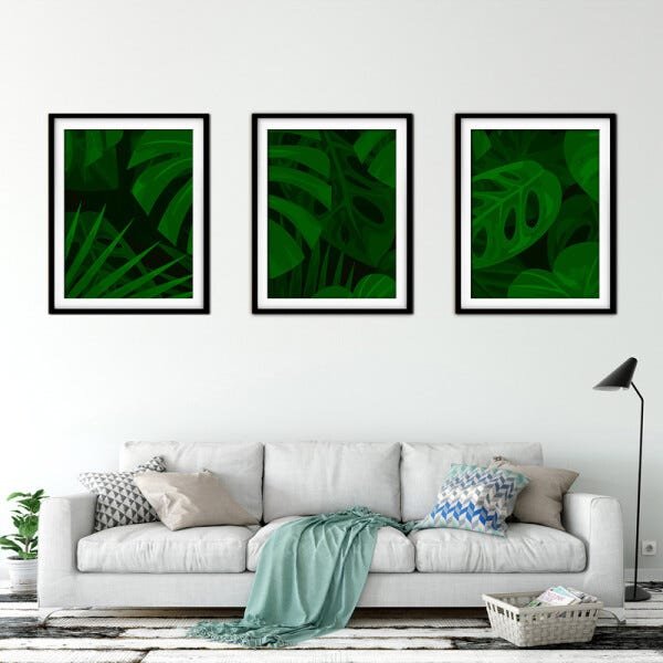 Quadro decor délicat preto 80x140 folhas tropicais mod 134 - 2
