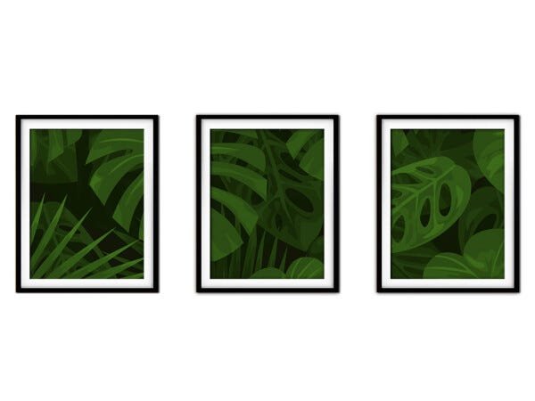 Quadro decor délicat preto 80x140 folhas tropicais mod 134 - 1
