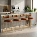 Ver imagem 1 de Banqueta Cozinha Média com Encosto Industrial Champanhe Kit 4 Londres PU Nozes D03 - D'Rossi