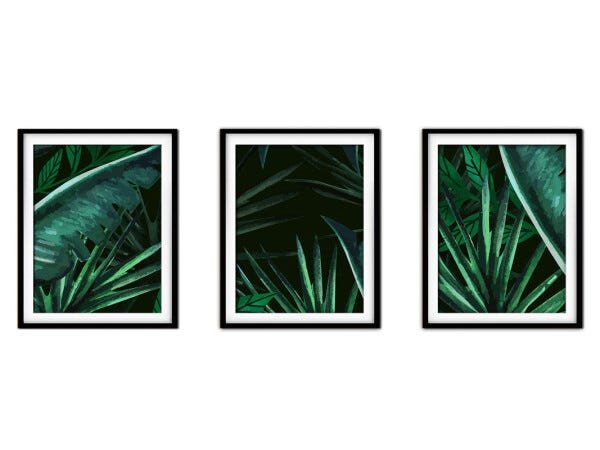 Quadro decor délicat preto 80x140 folhas tropicais mod 124 - 1