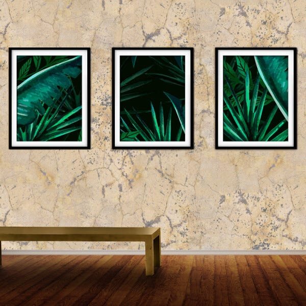Quadro decor délicat preto 80x140 folhas tropicais mod 124 - 2