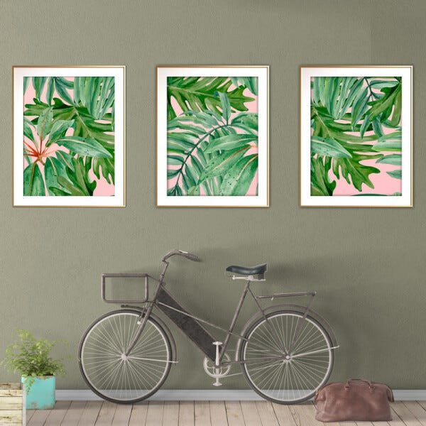 Quadro mdf délicat dourado 80x140 folhas tropicais mod 93 - 2