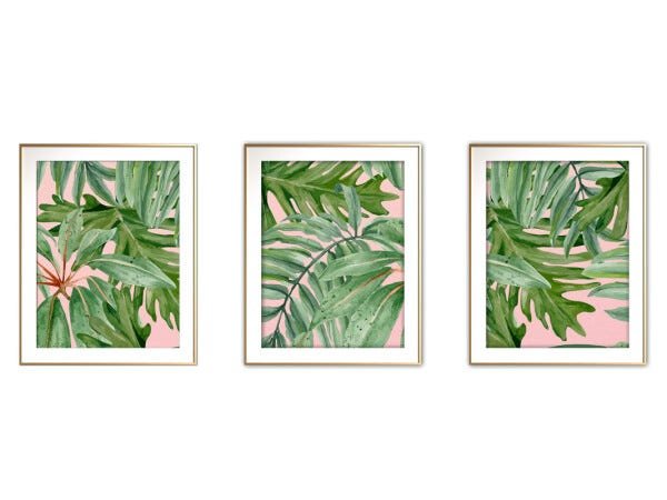 Quadro mdf délicat dourado 80x140 folhas tropicais mod 93 - 1
