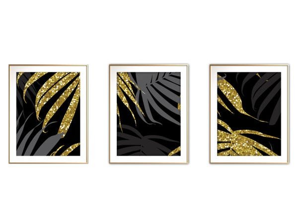 Quadro mdf délicat dourado 80x140 folhas tropicais mod 90 - 1