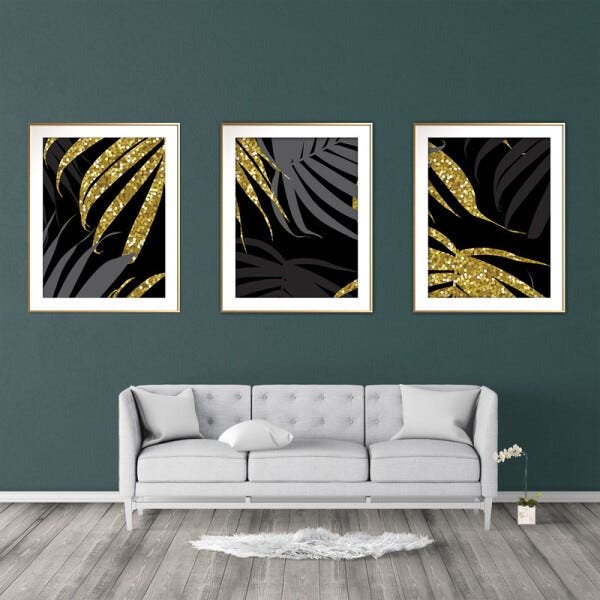 Quadro mdf délicat dourado 80x140 folhas tropicais mod 90 - 2