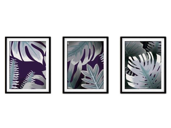 Quadro decor délicat preto 80x140 folhas tropicais mod 112 - 1