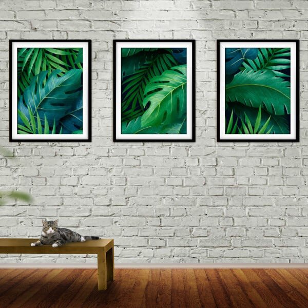 Quadro decor délicat preto 80x140 folhas tropicais mod 107 - 2