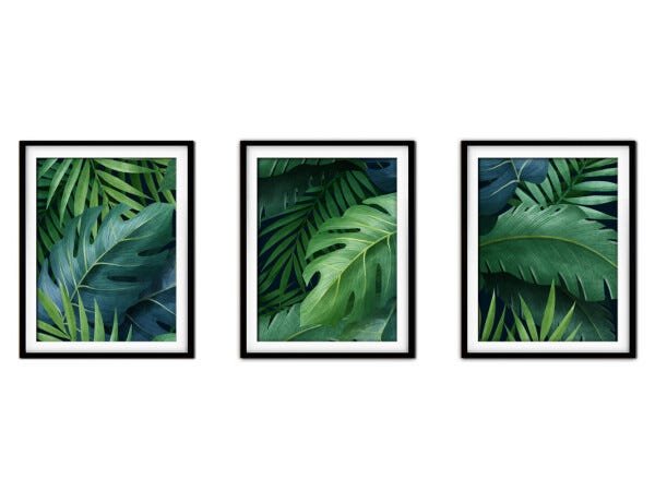 Quadro decor délicat preto 80x140 folhas tropicais mod 107 - 1