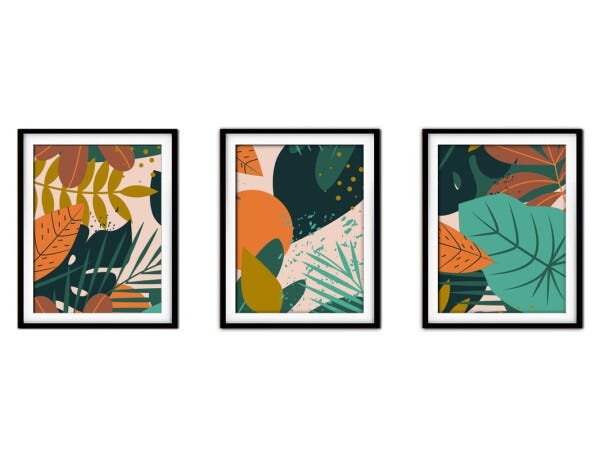 Quadro decor délicat preto 80x140 folhas tropicais mod 82 - 1