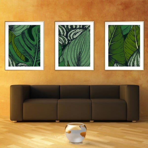 Quadro mdf délicat dourado 80x140 folhas tropicais mod 57 - 2