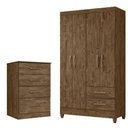 Ver imagem 1 de Kit Guarda Roupa Solteiro Chile e Cômoda MS - Castanho Wood