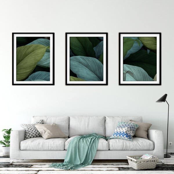 Quadro decor délicat preto 80x140 folhas tropicais mod 68 - 2