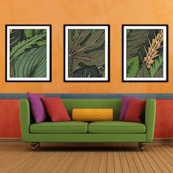 Quadro decor délicat preto 80x140 folhas tropicais mod 67 - 2