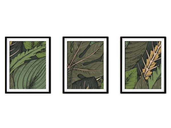 Quadro decor délicat preto 80x140 folhas tropicais mod 67 - 1