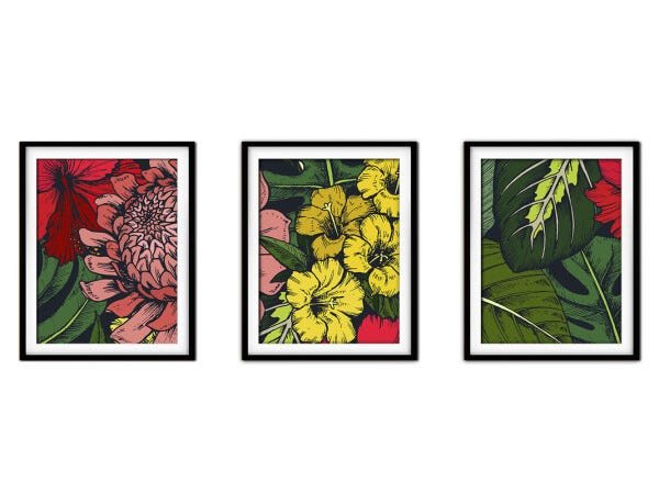 Quadro decor délicat preto 80x140 folhas tropicais mod 65 - 1