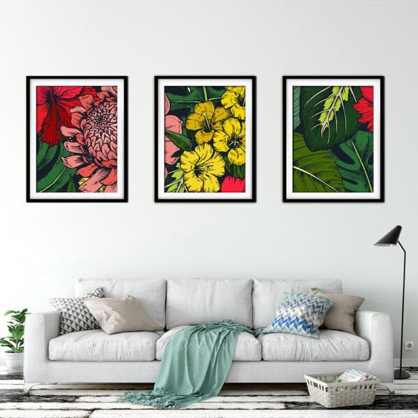 Quadro decor délicat preto 80x140 folhas tropicais mod 65 - 2