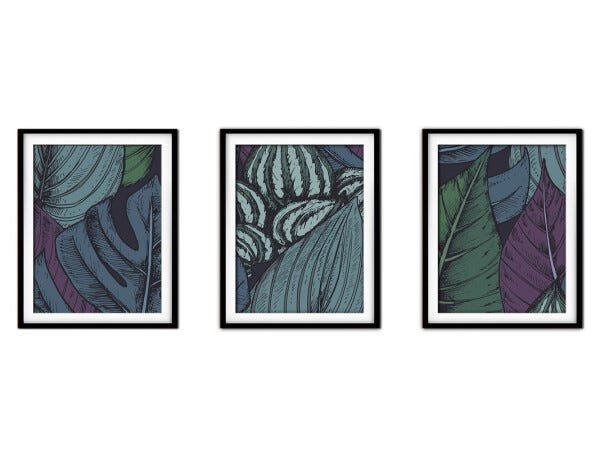Quadro decor délicat preto 80x140 folhas tropicais mod 64 - 1