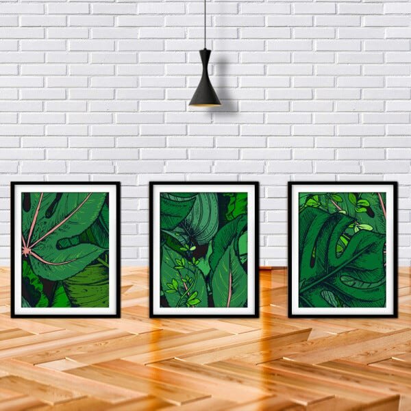 Quadro decor délicat preto 80x140 folhas tropicais mod 61 - 2