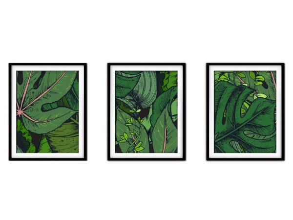 Quadro decor délicat preto 80x140 folhas tropicais mod 61 - 1