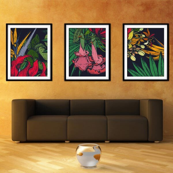 Quadro decor délicat preto 80x140 folhas tropicais mod 60 - 2