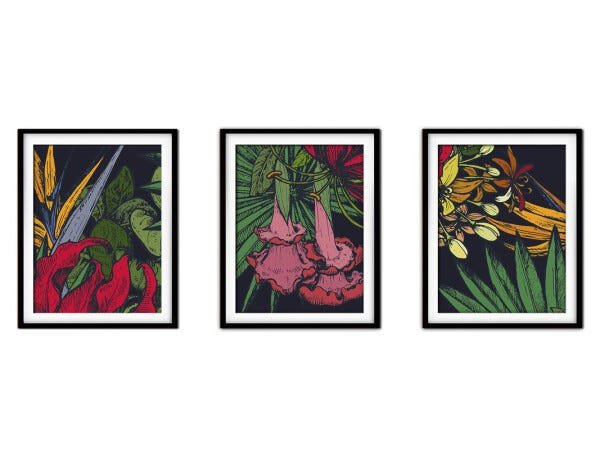 Quadro decor délicat preto 80x140 folhas tropicais mod 60 - 1