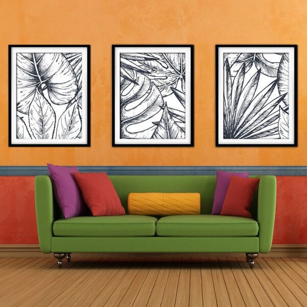 Quadro decor délicat preto 80x140 folhas tropicais mod 56 - 2