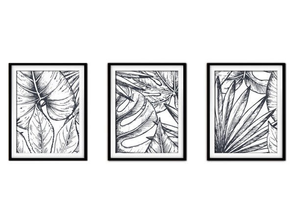 Quadro decor délicat preto 80x140 folhas tropicais mod 56 - 1
