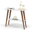 Ver imagem 2 de Aparador Caio 90x30 Tampo Mdf 30mm Pé em Madeira Branco/amadeirado