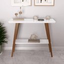 Ver imagem 1 de Aparador Caio 90x30 Tampo Mdf 30mm Pé em Madeira Branco/amadeirado