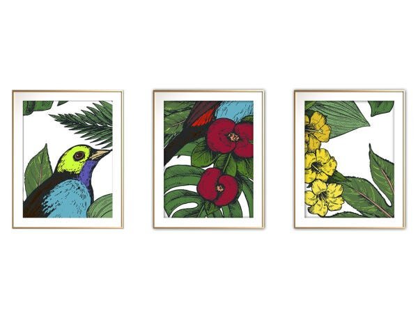 Quadro mdf délicat dourado 80x140 folhas tropicais mod 30 - 1