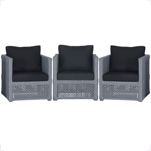 3 Poltronas Madri Alumínio Corda Náutica Estofado 12 Trama Original