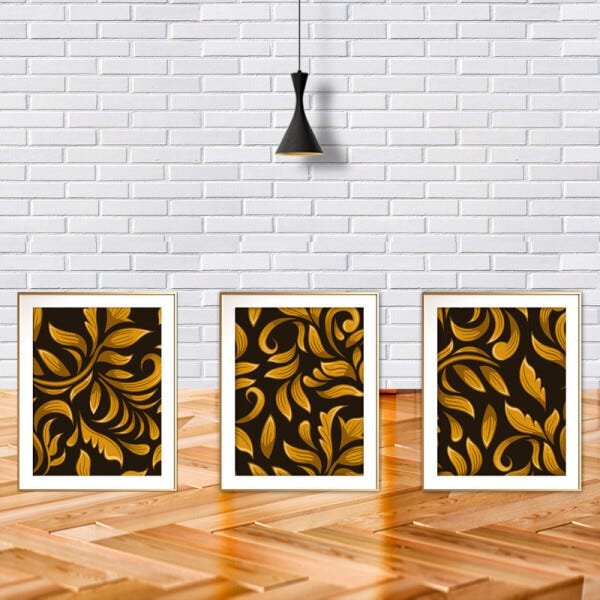 Quadro mdf délicat dourado 30x66 folhas tropicais mod 101 - 2