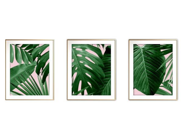 Quadro mdf délicat dourado 30x66 folhas tropicais mod 96 - 1