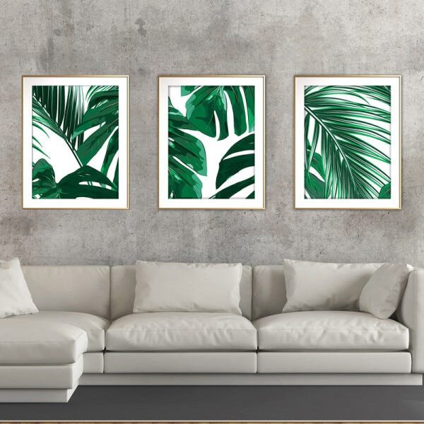 Quadro mdf délicat dourado 30x66 folhas tropicais mod 95 - 2