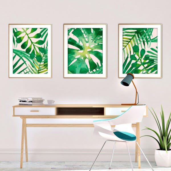 Quadro mdf délicat dourado 30x66 folhas tropicais mod 94 - 2